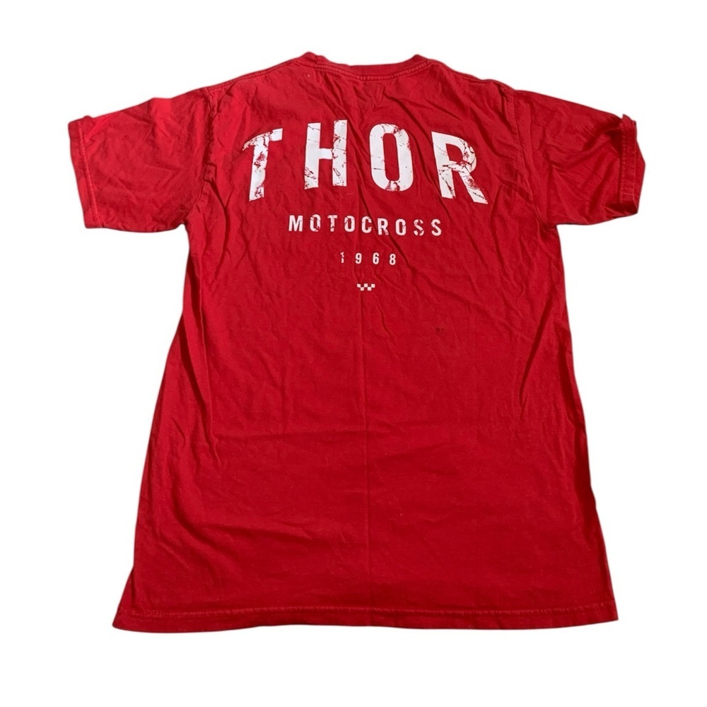THOR Motocross 1968 T-Shirt Red Pocket Tee Designed in California Size Small